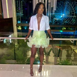 ASOS LUXE wired ruffle hem lace mini skirt in lime. Birthday dress